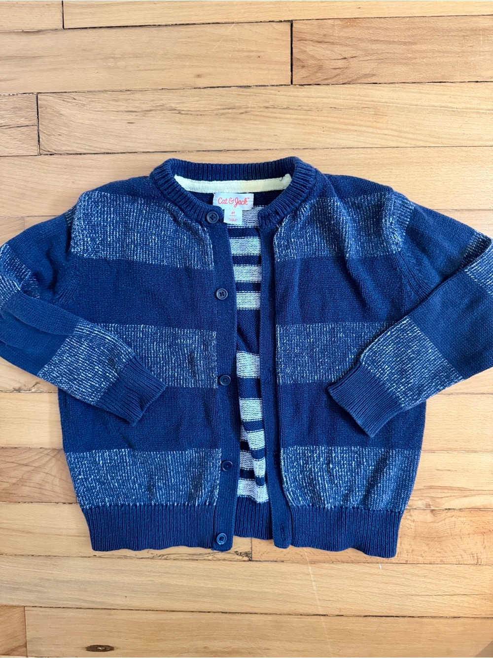Cat & Jack Navy and Light Blue Striped Knit Cardigan